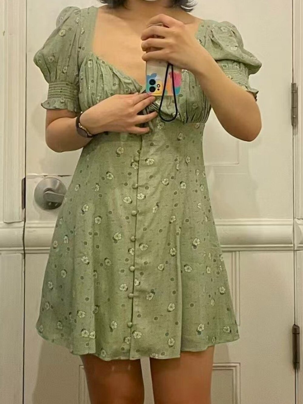 Urban Outfitters Sage Green Floral Mini Dress - Small